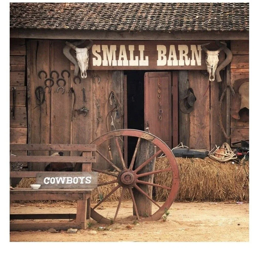 KonPon Seamless Cowboys Small Barn Backdrop 5x10ft Party Photo Studio Props NWT